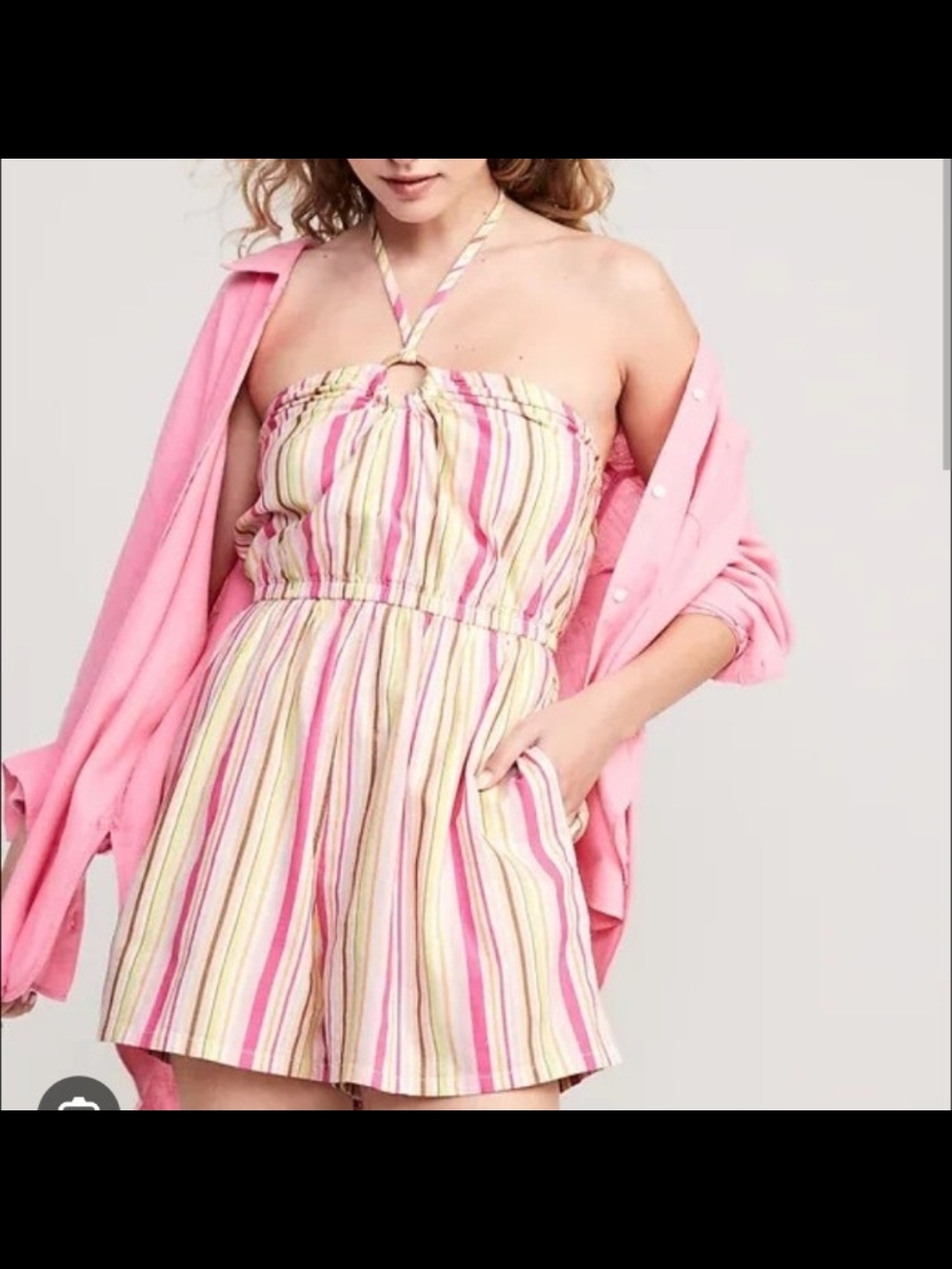 Old Navy Striped O-Ring Halter Romper